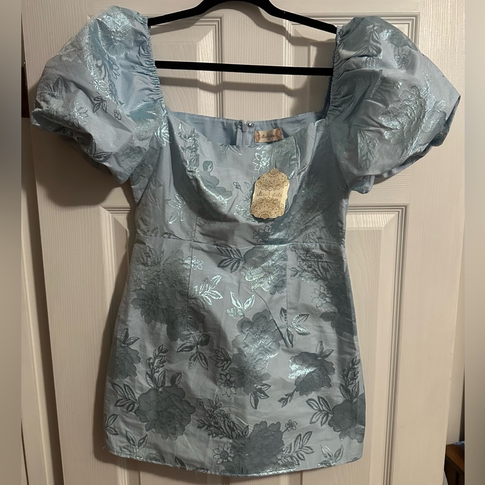 NWT Altar’d State Light Blue Skylar Puff Sleeve Mini Dress. Size Medium